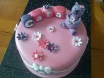 6 inch pink birthday cake with flowers and a bear