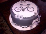 9 inch grey and white birthday with flowers and a bicycle